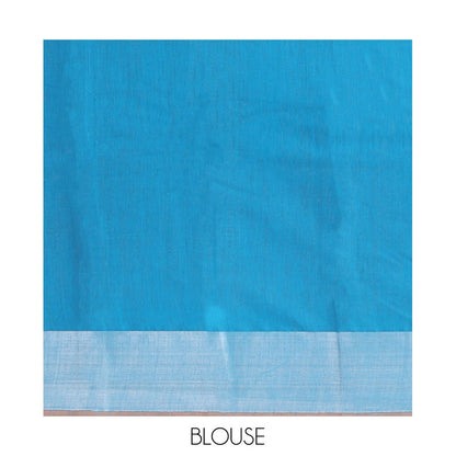 Pothys Blue Semi-Silk Cotton Saree, Graced with Peacock Buttas All Over Its Body, a Self-Border of Peacock Designs, Pallu Steeped with Peacock Zari Design, and Paired with a Matching Blouse