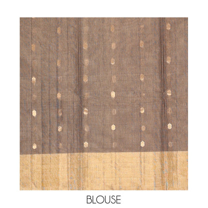 Pothys Brown Silk Cotton Saree, Adorned with Buttas, Gleaming Bavanji Border, Pallu Steeped with Stripes, and a Matching Blouse