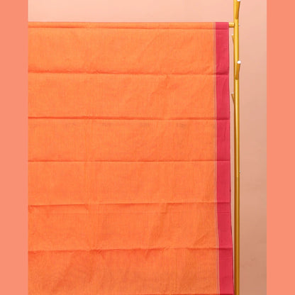 Pothys Orange Kanchi Cotton Saree, Featuring Temple Buttas on Its Body, Contrast Border, Pallu of Floral Design, and a Matching Blouse