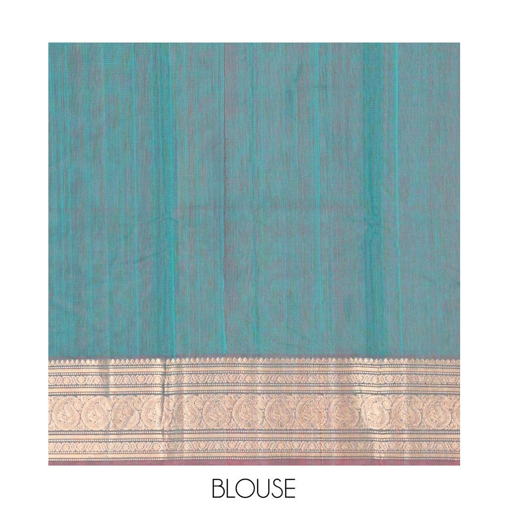 Pothys Sea Green Silk Cotton Saree, Elevated with Buttas, Complemented by Contrast Traditional Paisley Zari Design Border, Zari-Decked Pallu, and a Contrast Blouse