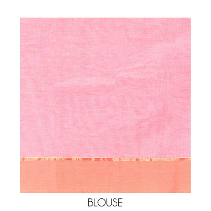 Pothys Pink Kanchi Cotton Saree, Adorned with Buttas, Contrast Paisley and Temple Design Border, Pallu of Floral and Peacock Design, and a Matching Blouse
