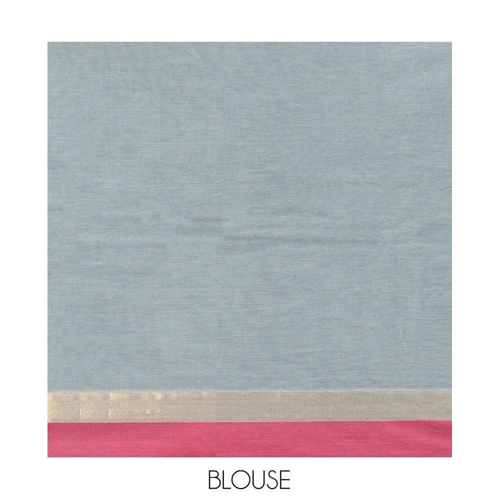 Pothys Grey Kanchi Cotton Saree, Decorated with Thread Buttas, Contrast Border, Pallu of Thread Weave, and a Matching Blouse