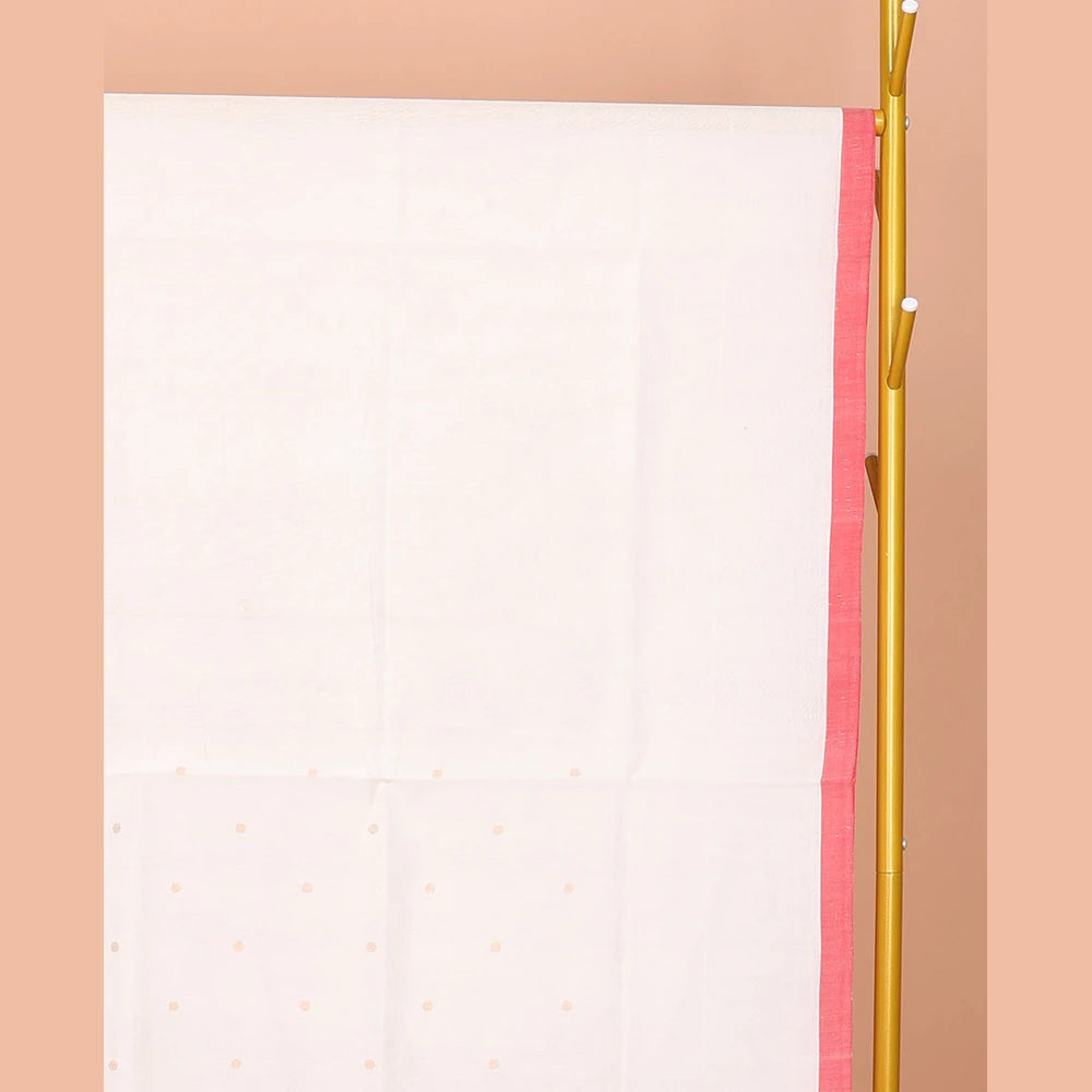 Pothys White Venkatagiri Cotton Saree Subtly Sparkled with Buttas, a Contrast Zari-Thread Border, Pallu of Stripes, and No Blouse