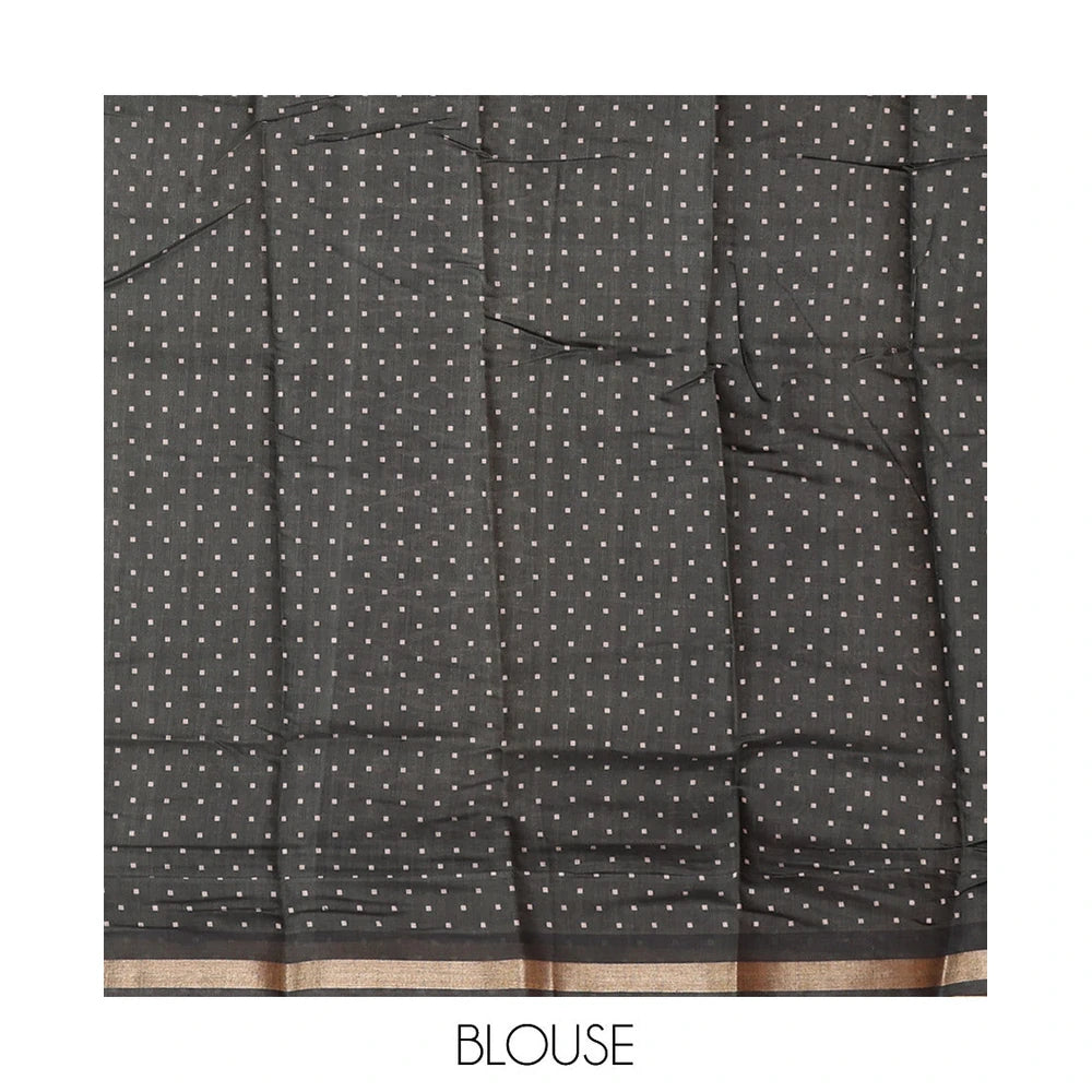 Pothys Grey Mul Mul Cotton Saree, Enthralled with a Floral-Paisley Print, a Subtle Border, a Geometric-Printed Pallu, and a Matching Blouse
