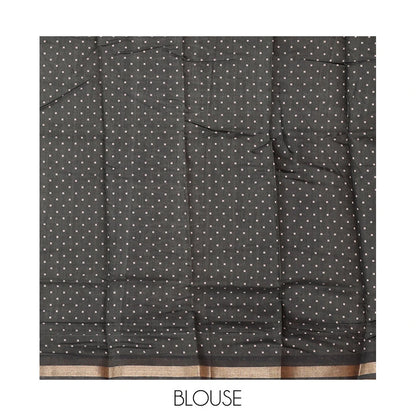 Pothys Grey Mul Mul Cotton Saree, Enthralled with a Floral-Paisley Print, a Subtle Border, a Geometric-Printed Pallu, and a Matching Blouse