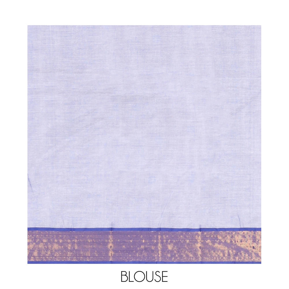 Pothys Blue Andhra Cotton Saree, Adorned with Bird Motifs Print, a Contrast Zari Border, a Pallu of Bird-Print, and a Matching Blouse