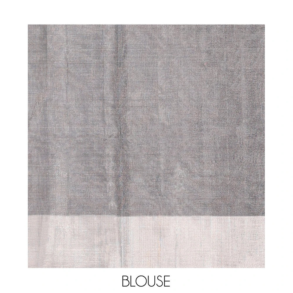 Pothys Grey Silk Cotton Saree, Gleamed up with Buttas, a Subtle Bavanji Border, Grand Geometric Patterned Pallu, and a Matching Blouse