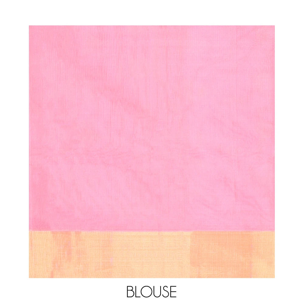 Pothys Pink Silk Cotton Saree, Prettified with Polka Dot Buttas, a Gleaming Bavanji Border, Pallu of Intricate Designs, and a Matching Blouse