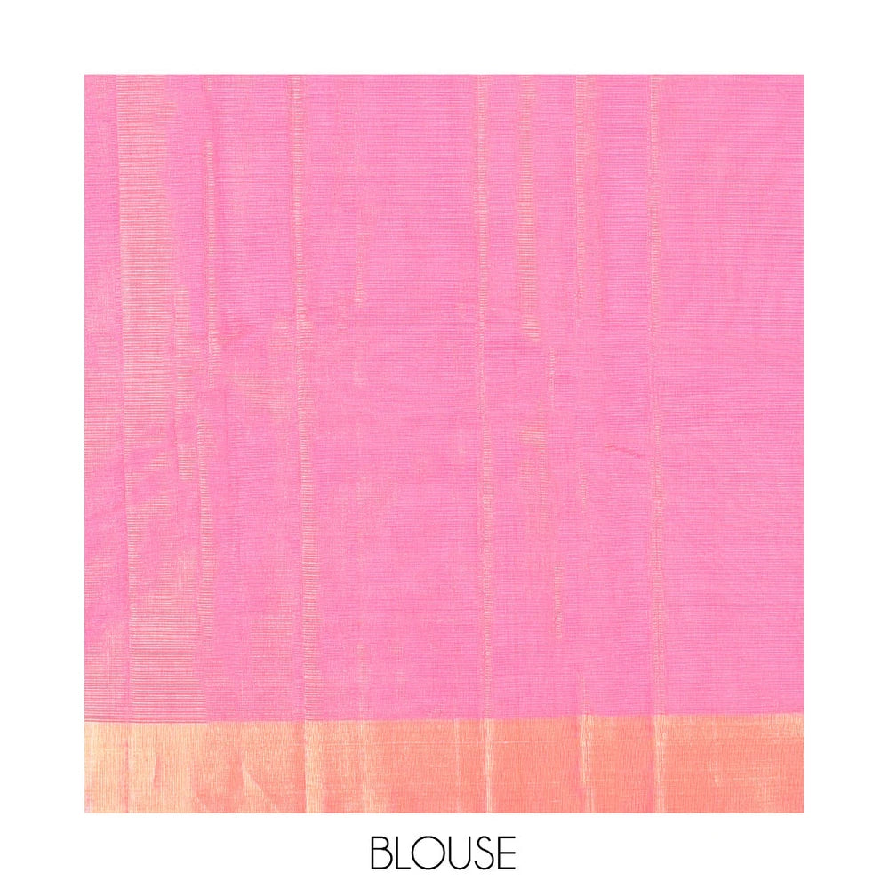 Pothys Pink Silk Cotton Saree, Detailed with Rudraksham Buttas, a Gleaming Bavanji Border, Pallu of Geometric Designs, and a Matching Blouse