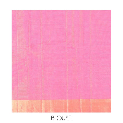 Pothys Pink Silk Cotton Saree, Detailed with Rudraksham Buttas, a Gleaming Bavanji Border, Pallu of Geometric Designs, and a Matching Blouse