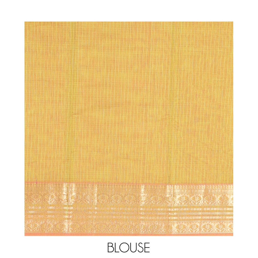 Pothys Green Silk Cotton Saree, Delicately Woven with Buttas, a Contrast Traditional Zari Design Border, Pallu of Intricate Designs, and Contrast Blouse