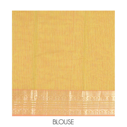 Pothys Green Silk Cotton Saree, Delicately Woven with Buttas, a Contrast Traditional Zari Design Border, Pallu of Intricate Designs, and Contrast Blouse