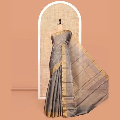 Pothys Grey Silk Cotton Saree, Woven with Buttas, a Subtle Bavanji Border, Pallu of Intricate Designs, and Matching Blouse