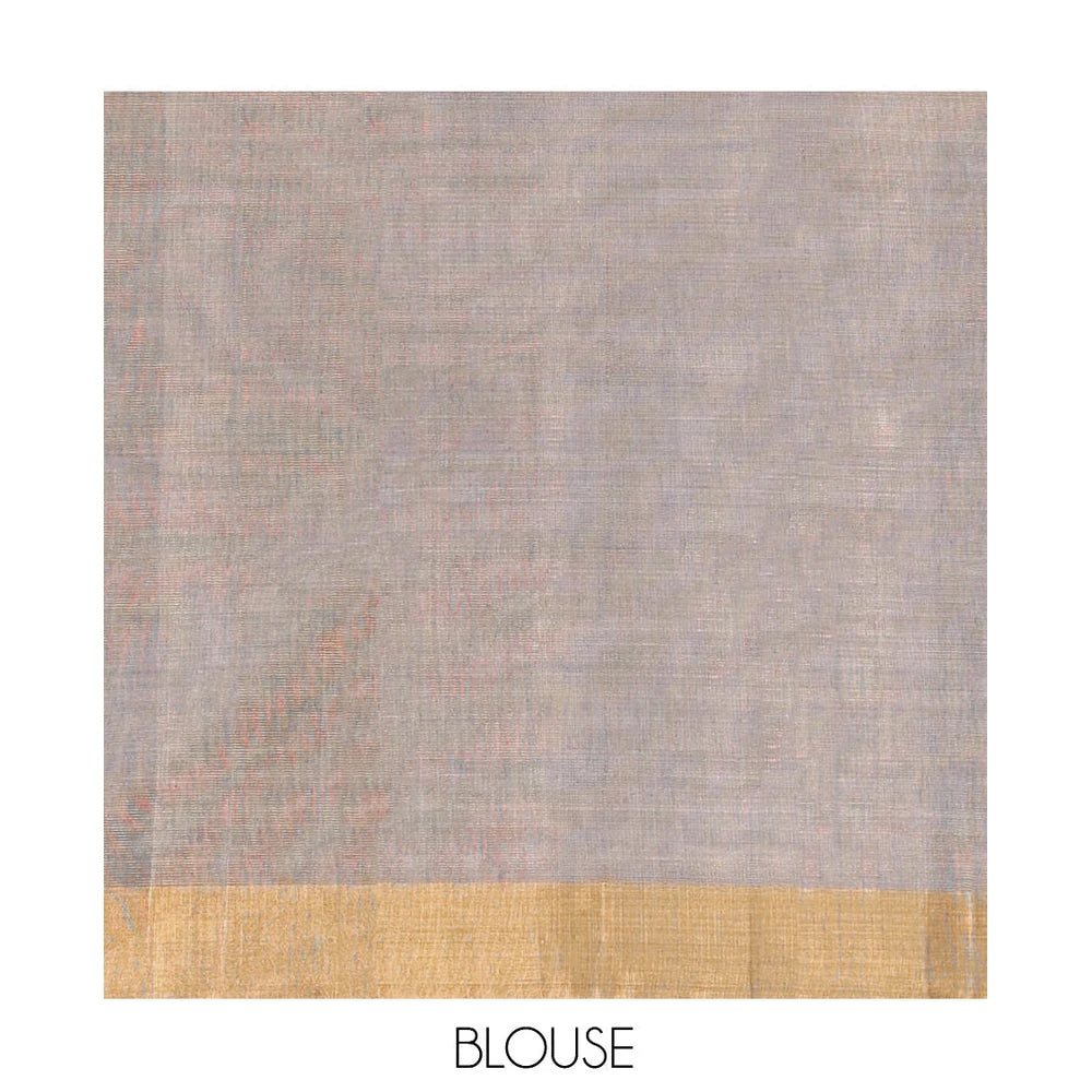 Pothys Grey Silk Cotton Saree, Woven with Buttas, a Subtle Bavanji Border, Pallu of Intricate Designs, and Matching Blouse