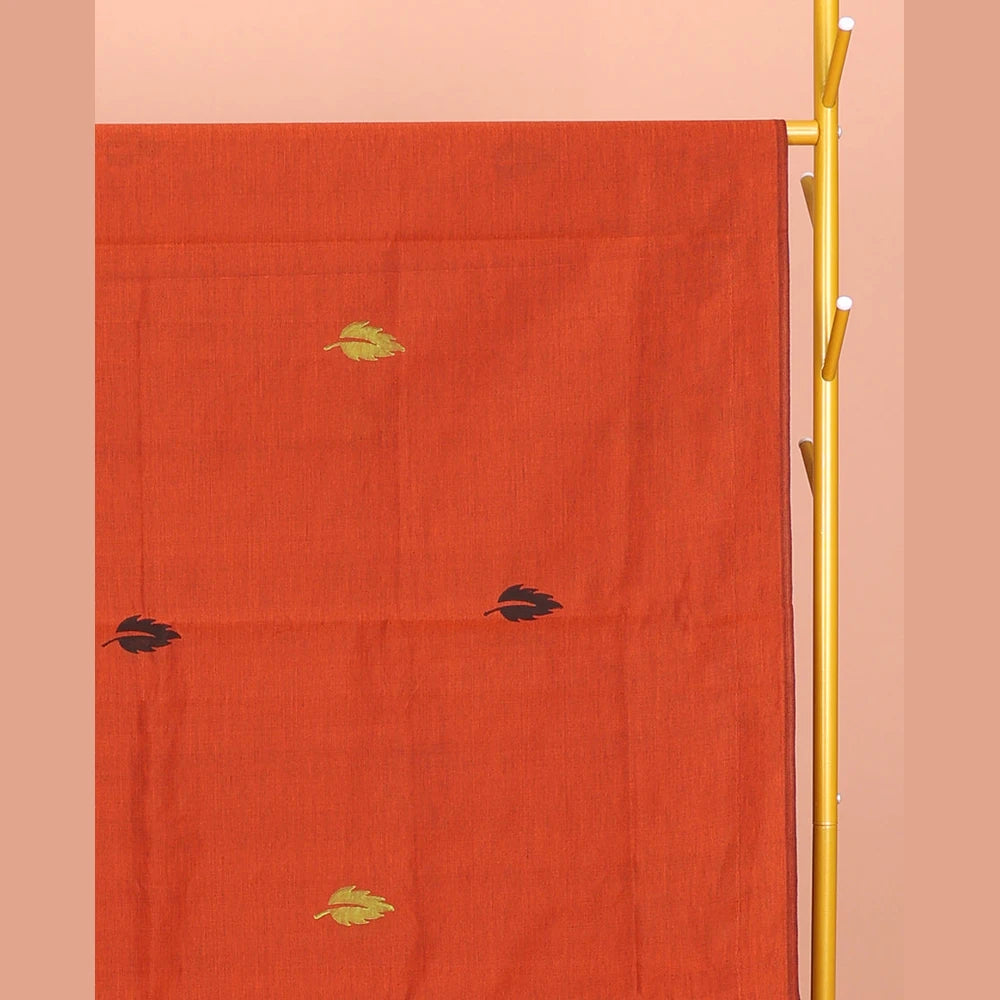 Pothys Borderless Orange Poly Cotton Saree, Graced with Leaf and Tree Motifs Print, a Self-Pallu, and a Contrast Printed Blouse