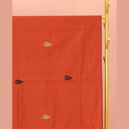 Pothys Borderless Orange Poly Cotton Saree, Graced with Leaf and Tree Motifs Print, a Self-Pallu, and a Contrast Printed Blouse