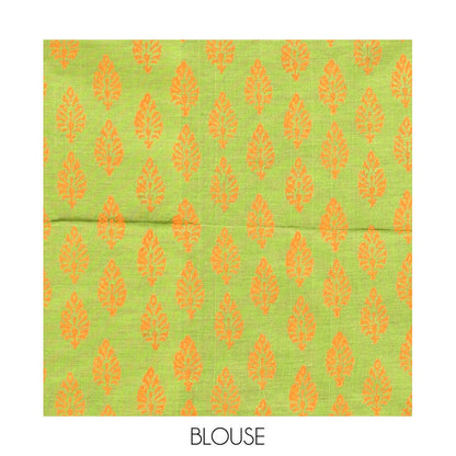 Pothys Borderless Orange Poly Cotton Saree, Graced with Leaf and Tree Motifs Print, a Self-Pallu, and a Contrast Printed Blouse