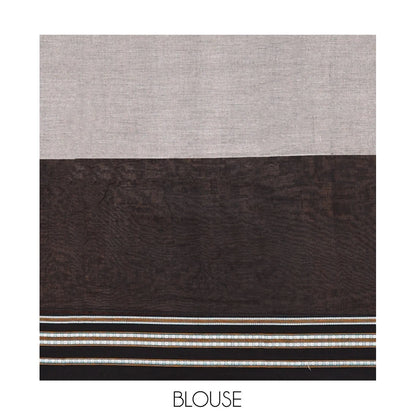 Pothys Grey Plain Narayanpet Cotton Saree, Complemented by a Contrast Ganga-Jamuna Thread Border, Pallu of Stripes and Buttas, and a Matching Blouse