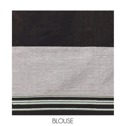 Pothys Black Plain Narayanpet Cotton Saree, Complemented by a Contrast Ganga-Jamuna Thread Border, Pallu of Stripes and Buttas, and a Matching Blouse
