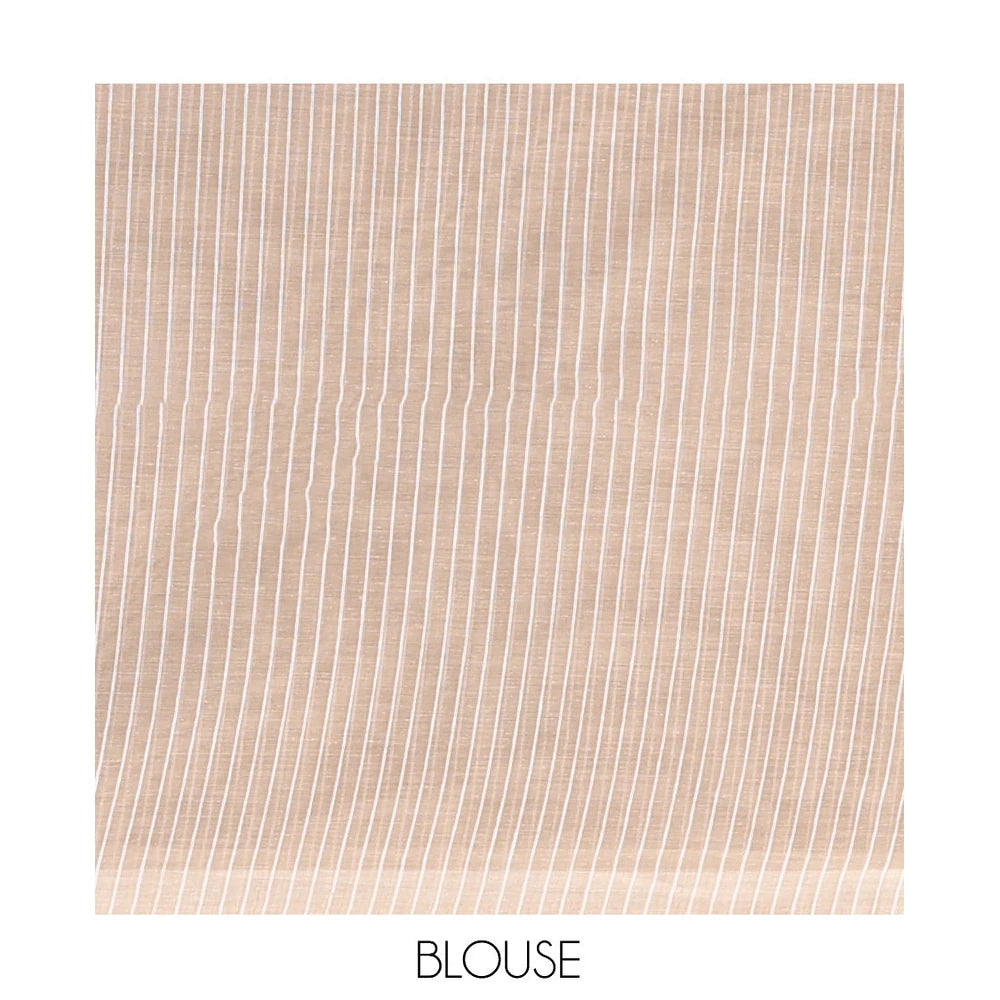 Pothys Beige Jute Cotton Saree, Sparsely Sparkled with Round Motifs and Stripes, Striped Pallu, and a Contrast Blouse