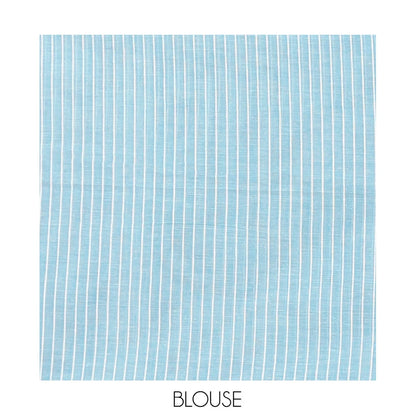 Pothys Borderless Blue-Grey Jute Cotton Saree, Steeped with Tropical Floral Print, a Subtly Striped Pallu, and a Contrast Blouse