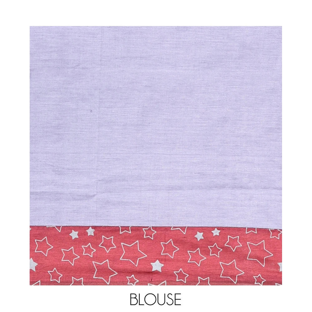 Pothys Red Poly Cotton Saree, Steeped with Star Motifs, Complemented by a Contrast Star Motifs Border, Printed Pallu, and a Contrast Blouse