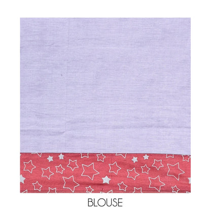 Pothys Red Poly Cotton Saree, Steeped with Star Motifs, Complemented by a Contrast Star Motifs Border, Printed Pallu, and a Contrast Blouse