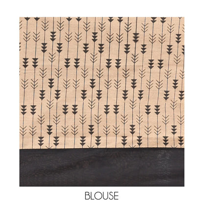 Pothys Black Plain Poly Cotton Saree, a Contrast Arrow-Stripes Printed Border, Arrow-Stripes Printed Pallu, and a Contrast Blouse