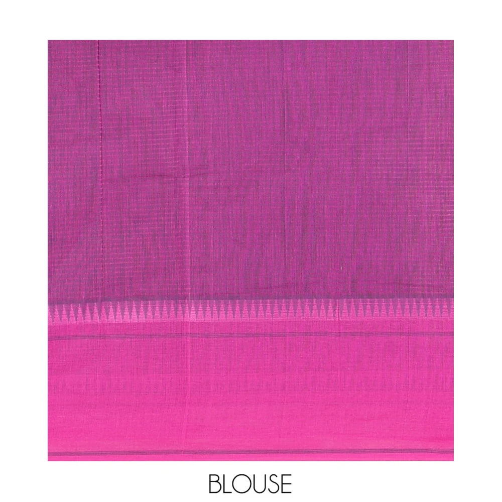 Pothys Navy Blue Blue Kota Chex Saree with Sparse Checks, Complemented by a Contrast Temple Border, Striped Pallu, and a Contrast Blouse