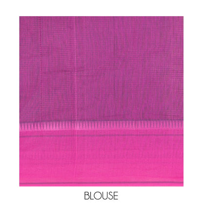 Pothys Navy Blue Blue Kota Chex Saree with Sparse Checks, Complemented by a Contrast Temple Border, Striped Pallu, and a Contrast Blouse