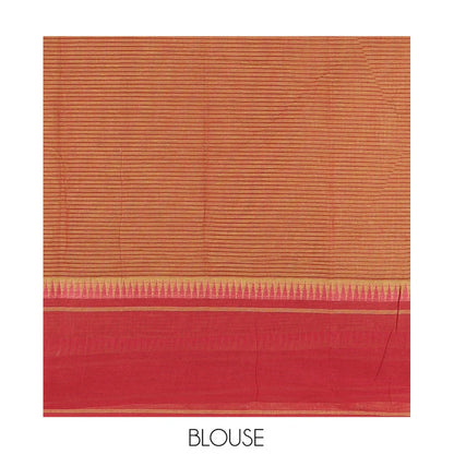 Pothys Green Kota Chex Saree with Sparse Checks, Complemented by a Contrast Temple Border, Striped Pallu, and a Contrast Blouse