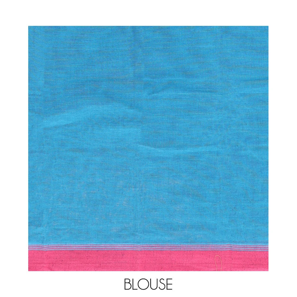 Pothys Blue Kanchi Cotton Saree, Decorated with Buttas, Complemented by a Contrast Border, Intricate Pallu, and a Matching Blouse