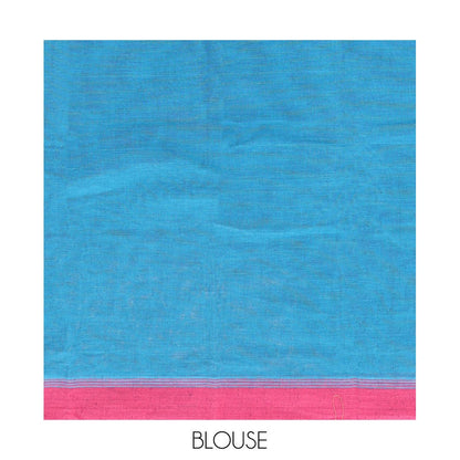 Pothys Blue Kanchi Cotton Saree, Decorated with Buttas, Complemented by a Contrast Border, Intricate Pallu, and a Matching Blouse