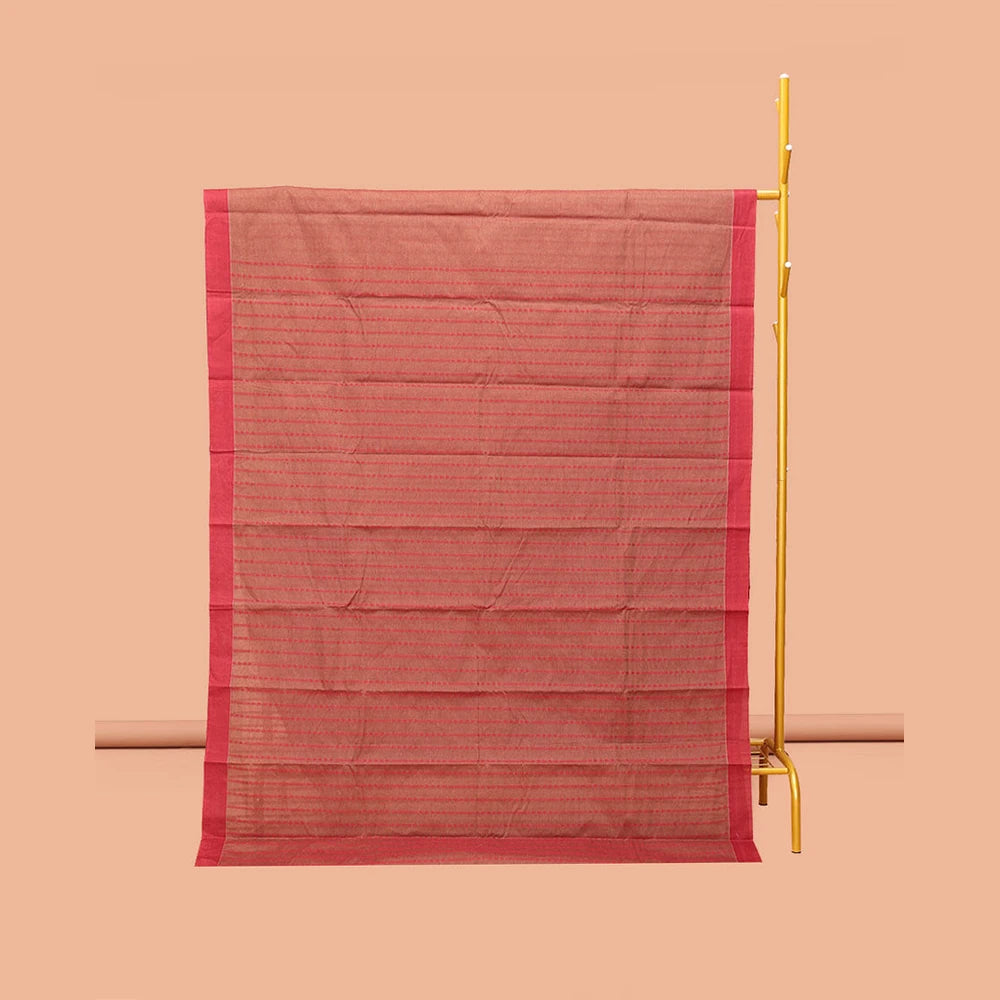 Pothys Pale Brown Kanchi Cotton Saree, Embellished with Stripes, Complemented by a Contrast Border, Intricate Pallu, and a Matching Blouse