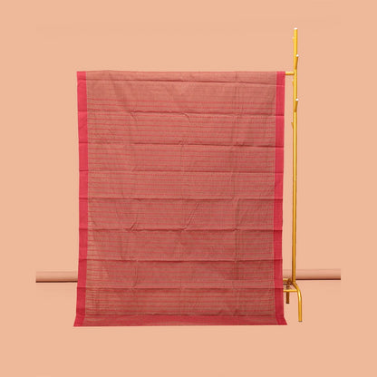 Pothys Pale Brown Kanchi Cotton Saree, Embellished with Stripes, Complemented by a Contrast Border, Intricate Pallu, and a Matching Blouse