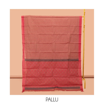 Pothys Pale Brown Kanchi Cotton Saree, Embellished with Stripes, Complemented by a Contrast Border, Intricate Pallu, and a Matching Blouse