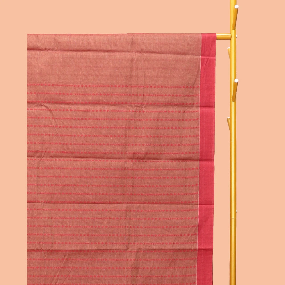 Pothys Pale Brown Kanchi Cotton Saree, Embellished with Stripes, Complemented by a Contrast Border, Intricate Pallu, and a Matching Blouse
