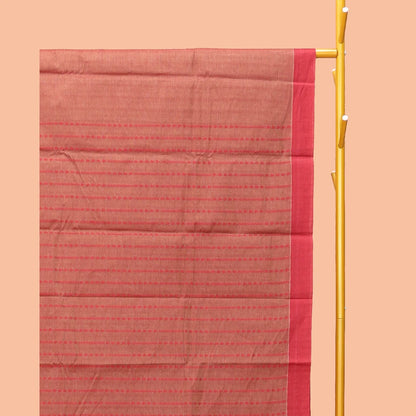 Pothys Pale Brown Kanchi Cotton Saree, Embellished with Stripes, Complemented by a Contrast Border, Intricate Pallu, and a Matching Blouse