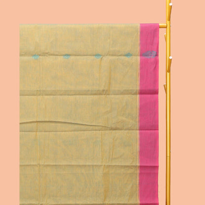 Pothys Green Kanchi Cotton Saree, Ornamented with Buttas, Complemented by a Contrast Border, Ogee-Patterned Pallu, and a Matching Blouse