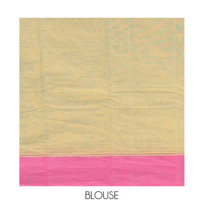 Pothys Green Kanchi Cotton Saree, Ornamented with Buttas, Complemented by a Contrast Border, Ogee-Patterned Pallu, and a Matching Blouse