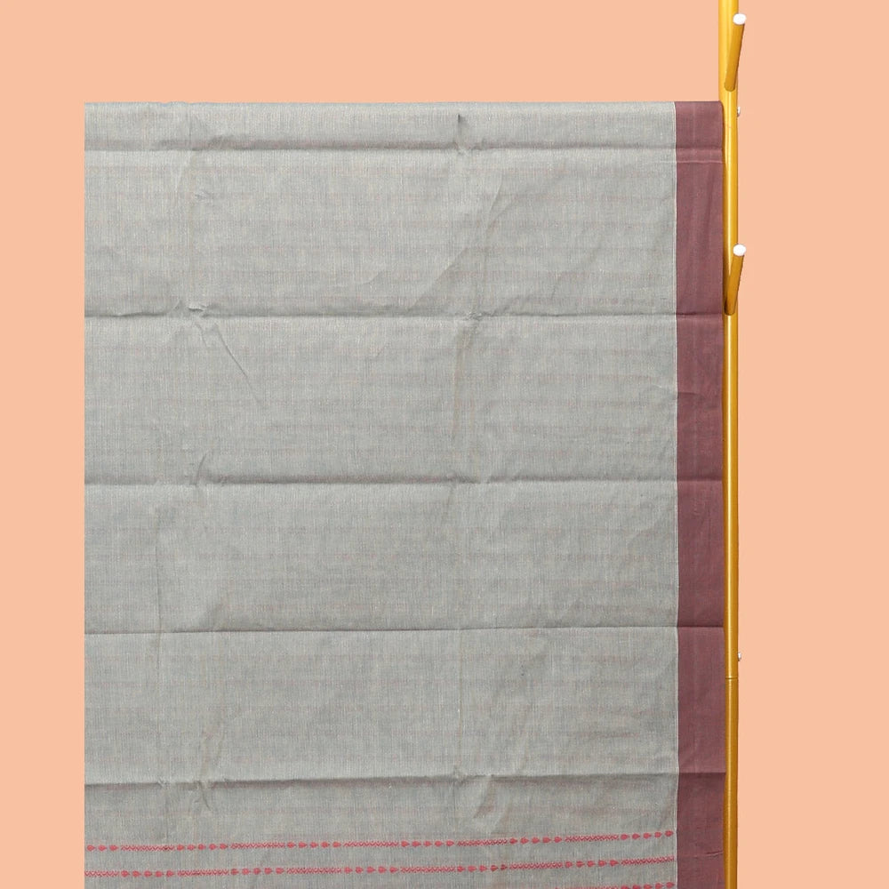 Pothys Grey Kanchi Cotton Saree, Graced with Stripes, Complemented by a Contrast Border, Intricate Pallu, and a Matching Blouse