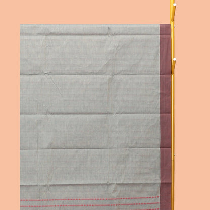 Pothys Grey Kanchi Cotton Saree, Graced with Stripes, Complemented by a Contrast Border, Intricate Pallu, and a Matching Blouse