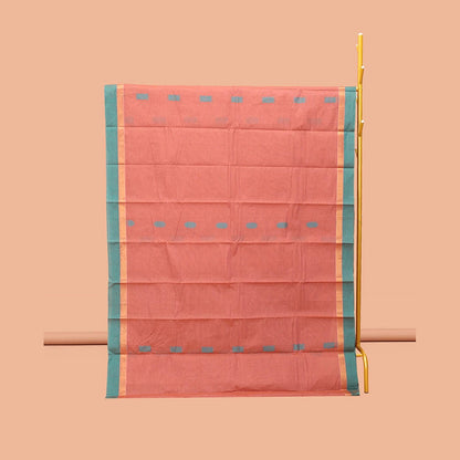 Pothys Peach Kanchi Cotton Saree, Adorned with Buttas, Complemented by a Contrast Border, Intricate Pallu, and a Matching Blouse