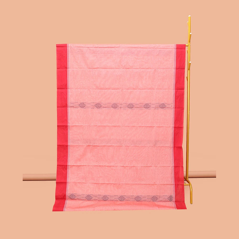 Pothys Pink Kanchi Cotton Saree, Woven with Buttas, Complemented by a Contrast Border, Pallu of Jaal Design, and a Matching Blouse