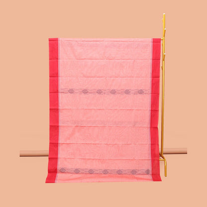 Pothys Pink Kanchi Cotton Saree, Woven with Buttas, Complemented by a Contrast Border, Pallu of Jaal Design, and a Matching Blouse