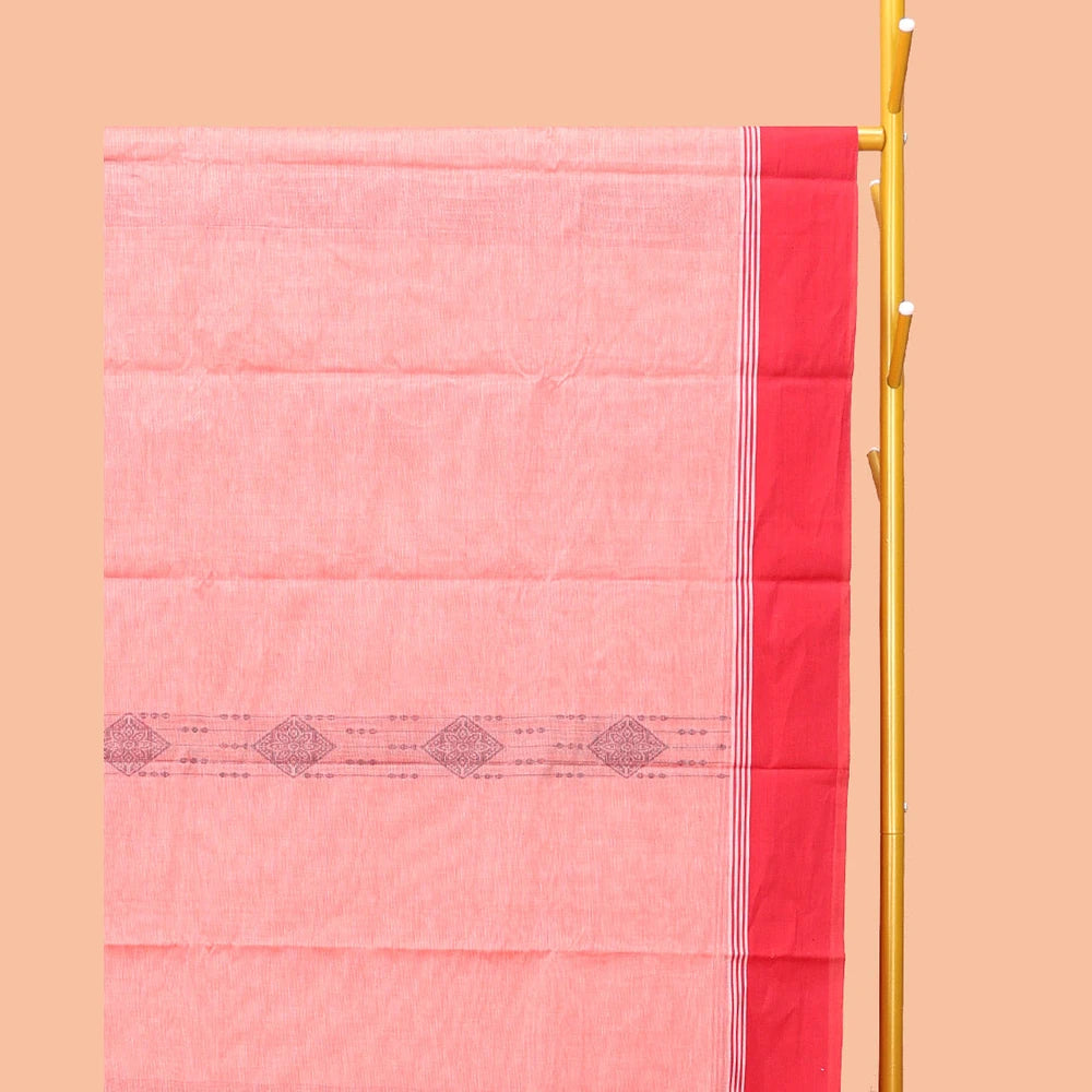 Pothys Pink Kanchi Cotton Saree, Woven with Buttas, Complemented by a Contrast Border, Pallu of Jaal Design, and a Matching Blouse