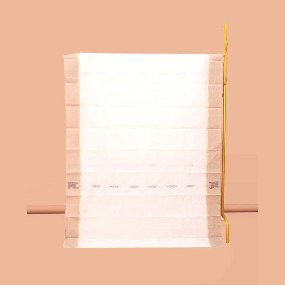 Pothys Cream Kanchi Cotton Saree, Woven with Buttas, Complemented by a Contrast Border, Pallu of Floral Design, and a Matching Blouse