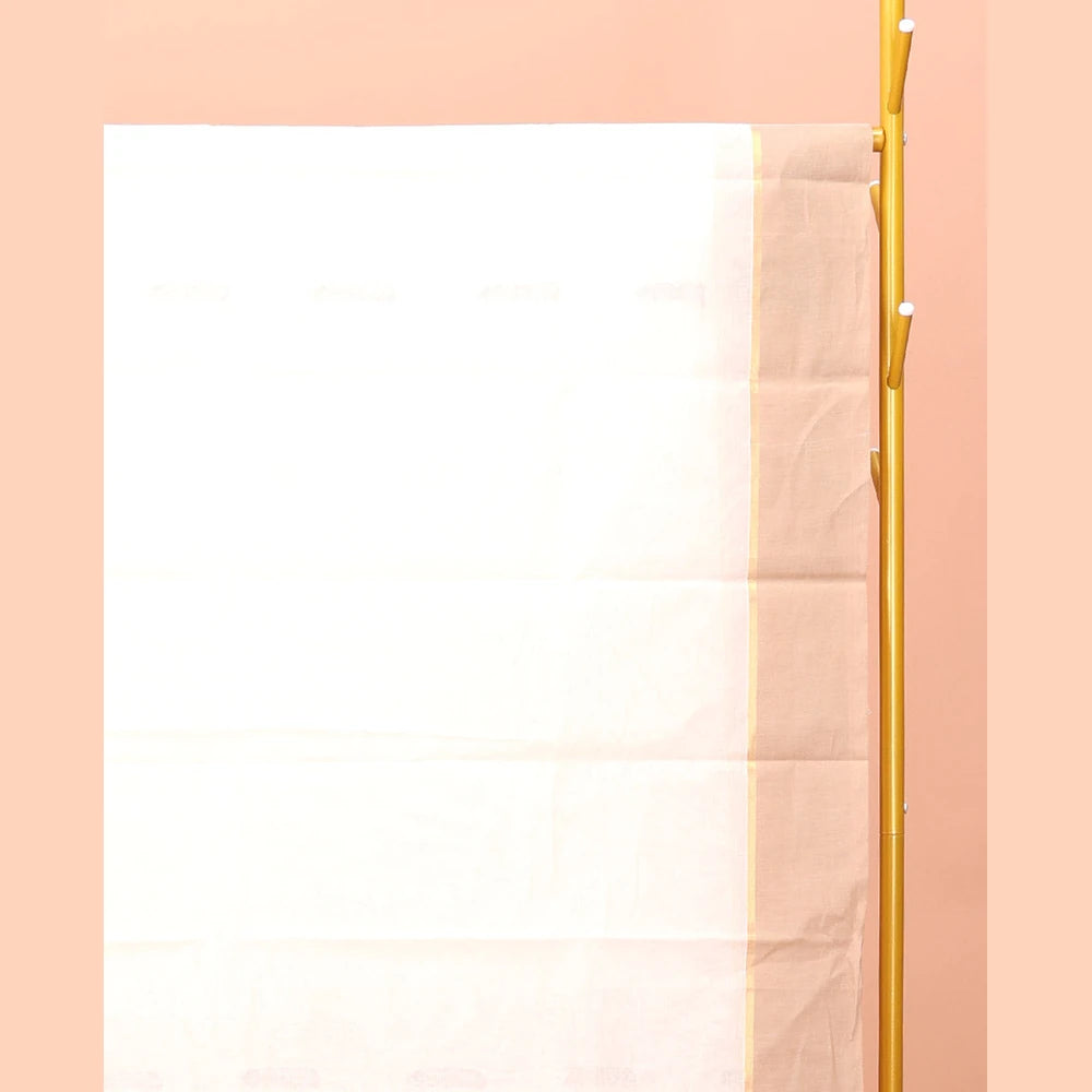 Pothys Cream Kanchi Cotton Saree, Woven with Buttas, Complemented by a Contrast Border, Pallu of Floral Design, and a Matching Blouse