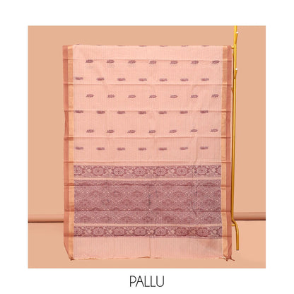 Pothys Light Sandal Kanchi Cotton Saree, Woven with Buttas, Complemented by a Contrast Border, Pallu of Ogee Design, and a Matching Blouse