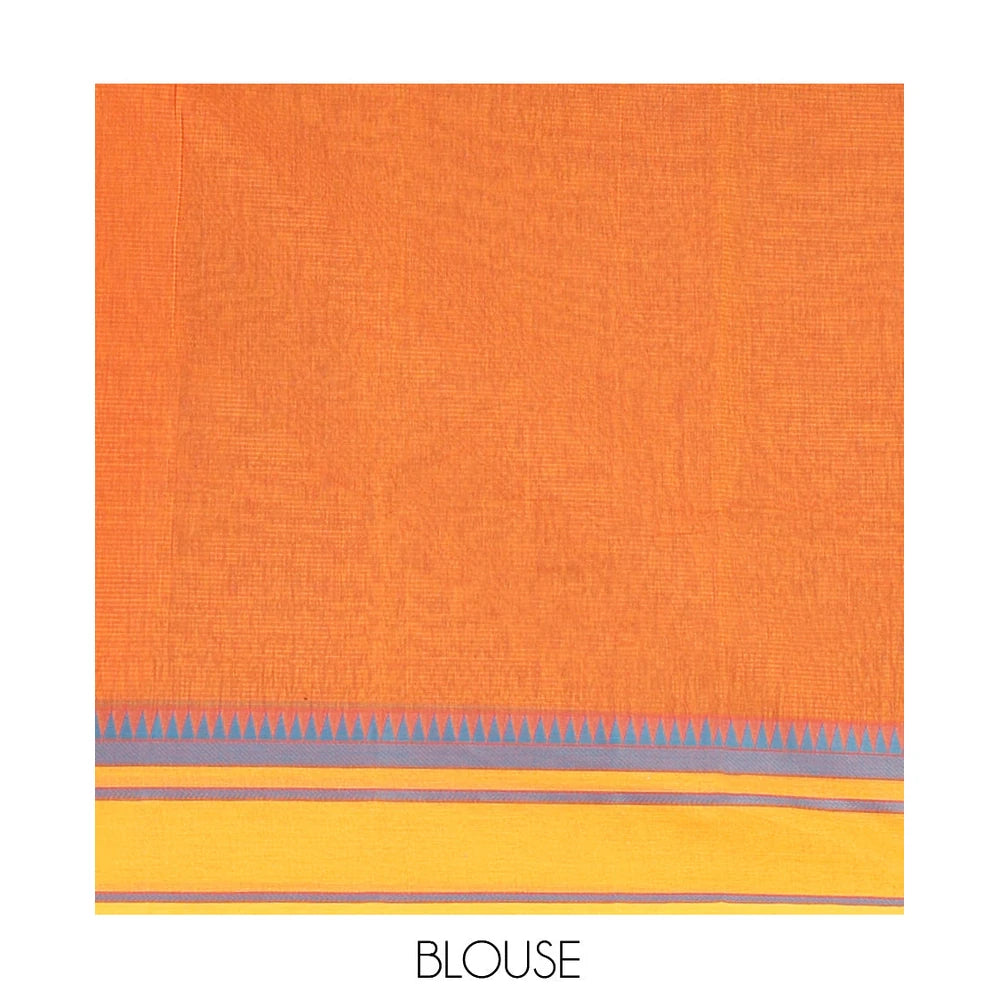 Pothys Maroon Andhra Cotton Saree, Subtly Sparkled with Stripes, a Contrast Temple Thread Border, Contrast Striped Pallu, and a Contrast Blouse